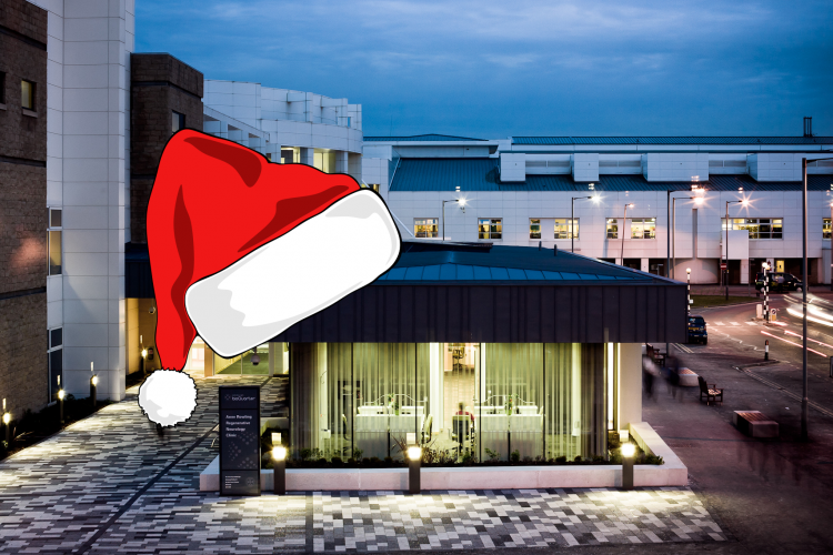Clinic building with Santa hat on top