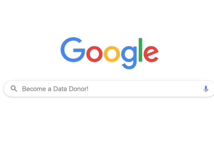 Google browser with search box containing text 'Become a Data Donor!'