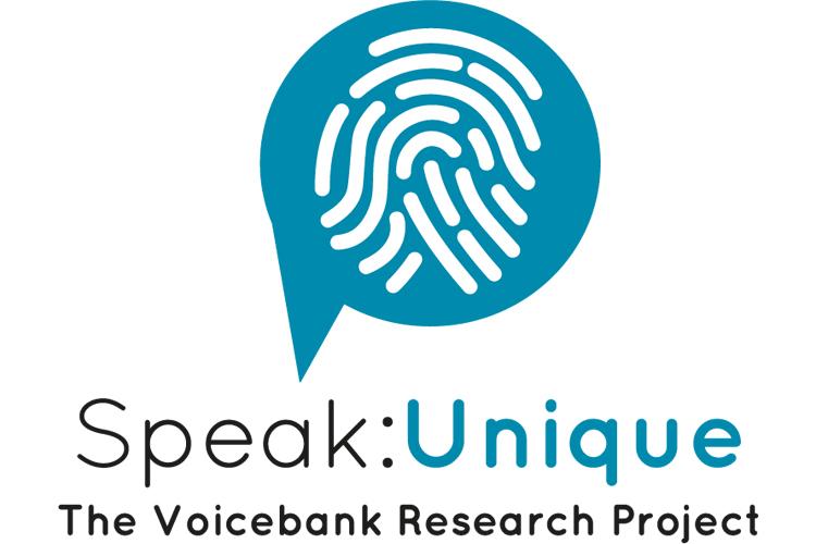 Speak Unique logo - The Voicebank Research Project - Graphic of blue speech bubble with fingerprint inside