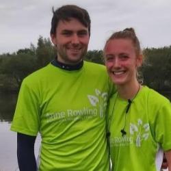 Carla in a green Anne Rowling Clinic running T-shirt with her boyfriend.