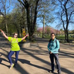 Debbie and Charis part of the Virtual Kiltwalk team at the end of their walk