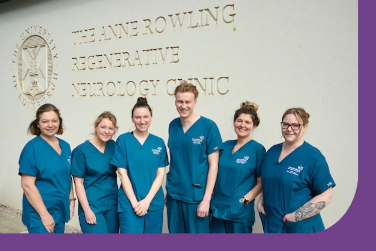 A picture of the Anne Rowling Clinic research team taken outside of the Clinic building